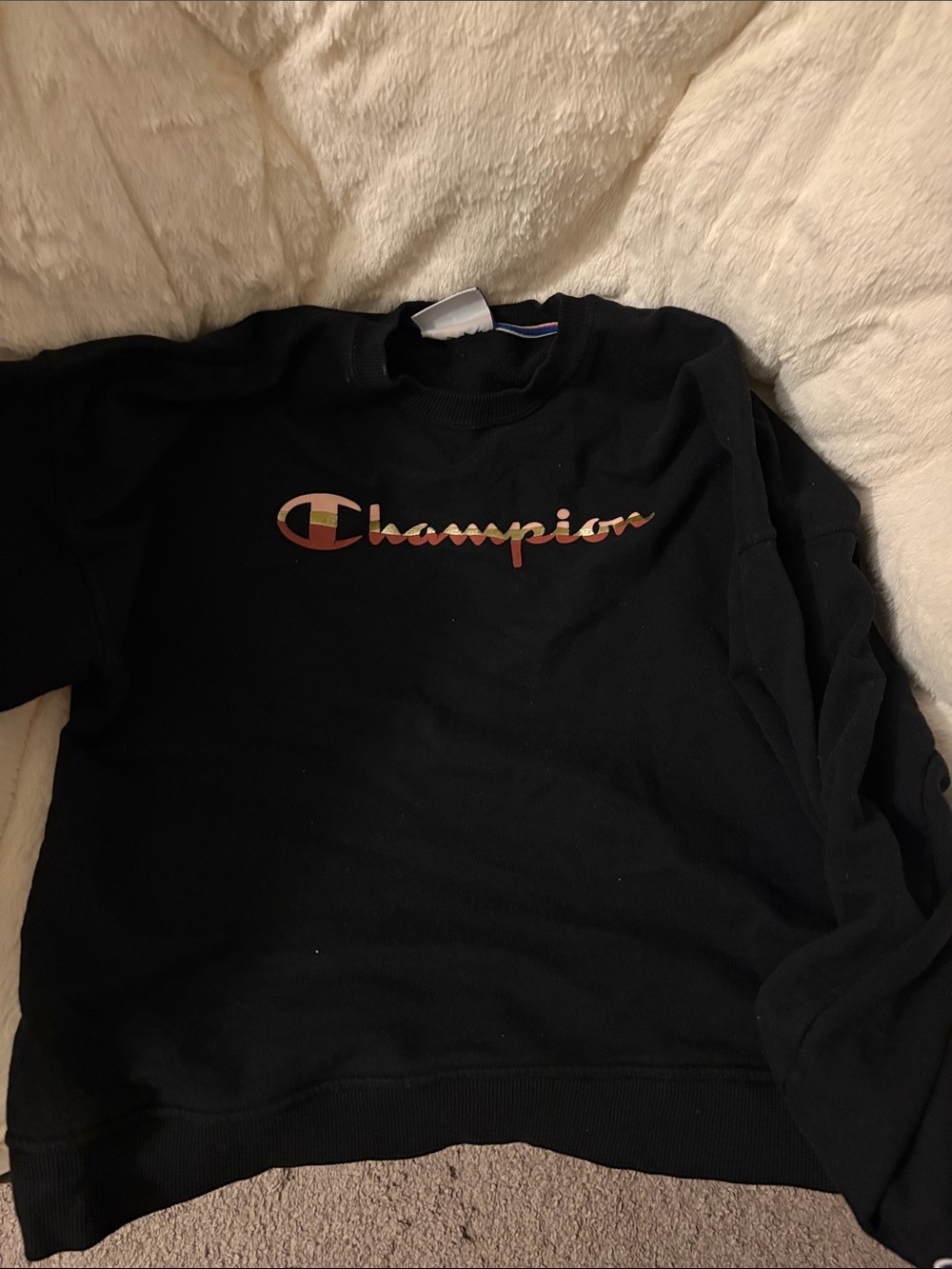 Champion Black and Pink Crewneck Sweatshirts with Gradient Logo